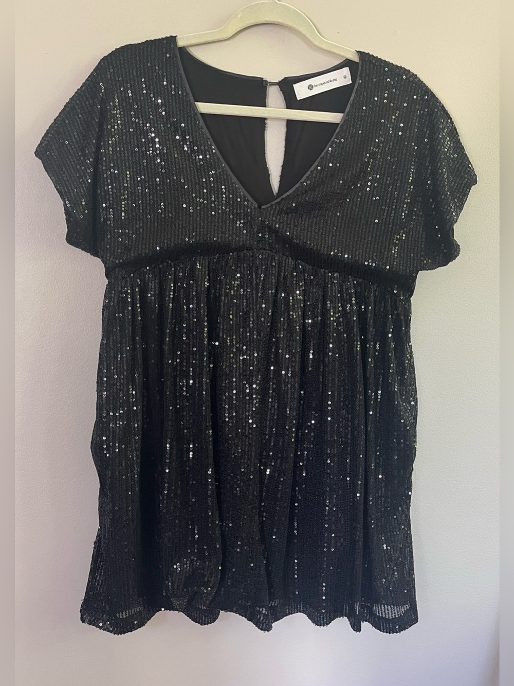 The Impeccable Pig Black Sequin short sleeve Babydoll Romper size medium